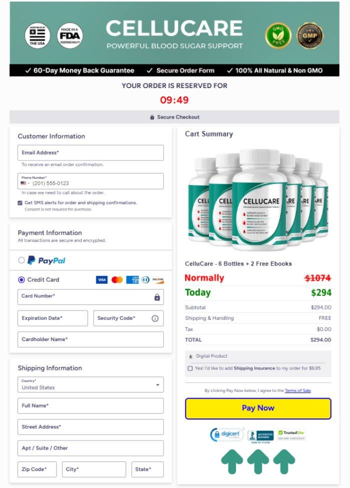CelluCare official website payment receipt